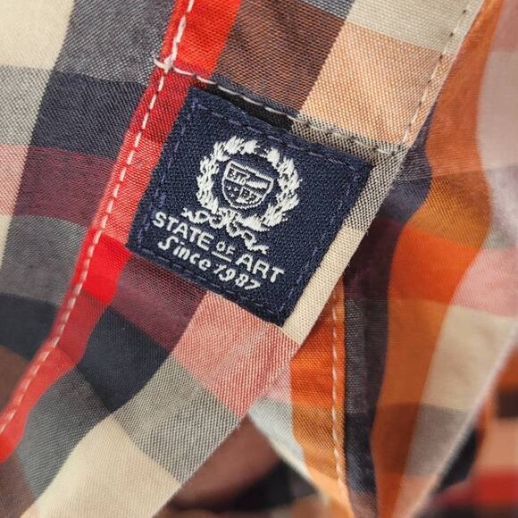 State of Art orange navy cream plaid shirt xxl cotton heritage dadcore casual - Picture 8 of 10